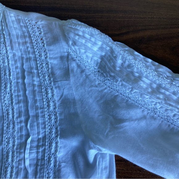 Irish Linen ☘️ Long Sleeve Victorian Style Blouse Size S-M Cream - Picture 11 of 14